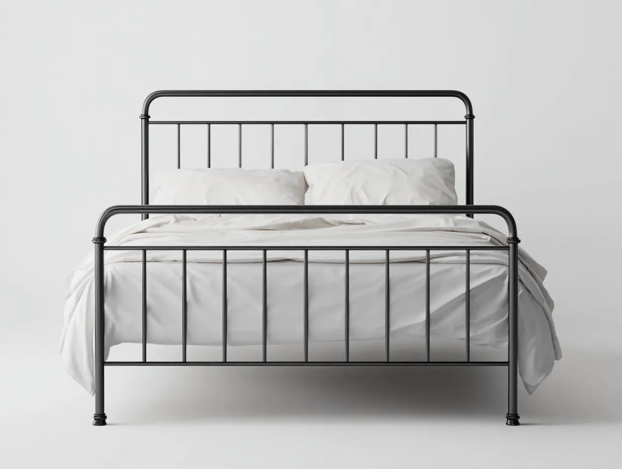 Cama doble de metal 207 x 157 x 110 cm - negro carbón - barrotes con remates clásicos