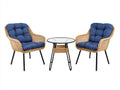 Conjunto de jardín de tres piezas de ratán sintético 76×74×83 cm – ratán claro azul marino y negro – sillones envolventes