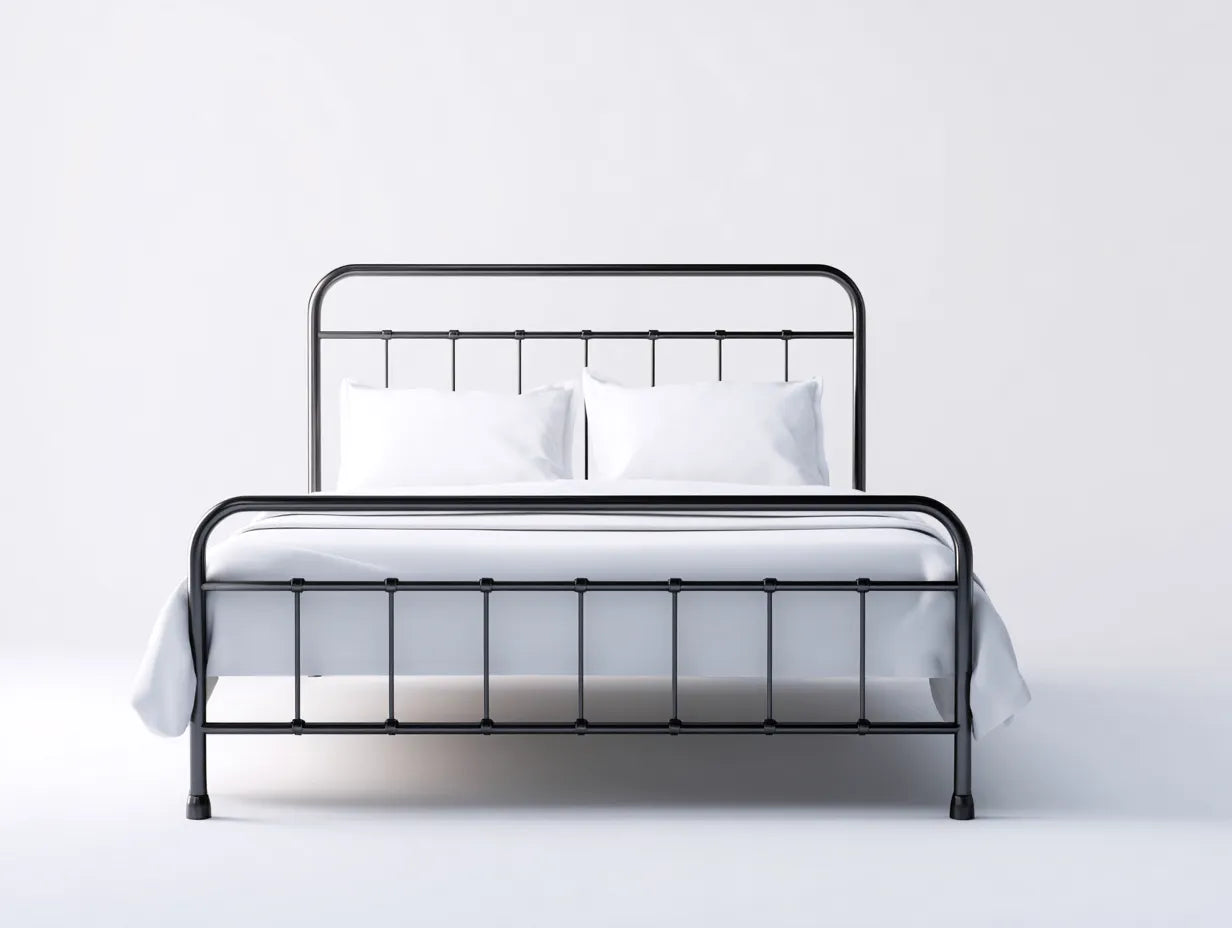 Cama doble de metal 212 x 170 x 118 cm - negro brillante - cabecero y piecero curvos