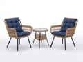 Conjunto de jardín de tres piezas de ratán sintético 74×76×86 cm – natural azul marino y negro – mesa con balda
