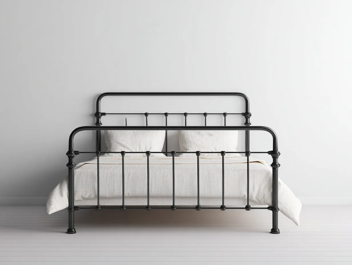 Cama doble de acero 200×160×109 cm - negro mate - líneas rectas con barrotes verticales
