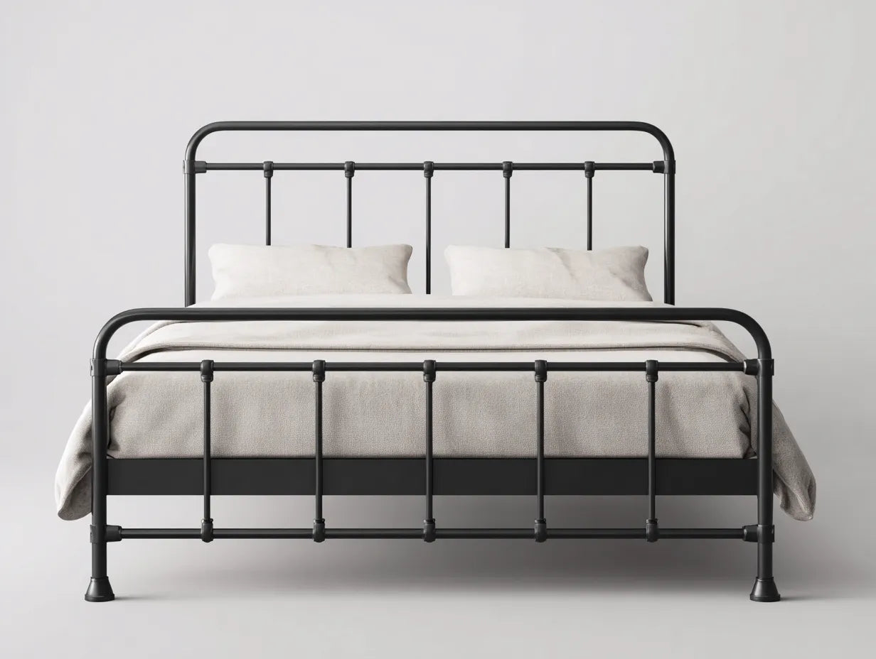 Cama doble de metal 200×160×115 cm - gris antracita - postes rectos con remate redondo