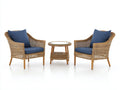 Conjunto de jardín de tres piezas 162 x 74 x 83 cm - ratán natural y azul marino - con sillones acolchados