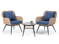 Conjunto de jardín de tres piezas de ratán sintético 78×82×92 cm – natural azul marino y negro – respaldo alto