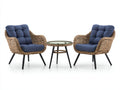 Conjunto de jardín de tres piezas de ratán sintético 75×80×89 cm – natural azul marino y negro – mesa redonda de vidrio