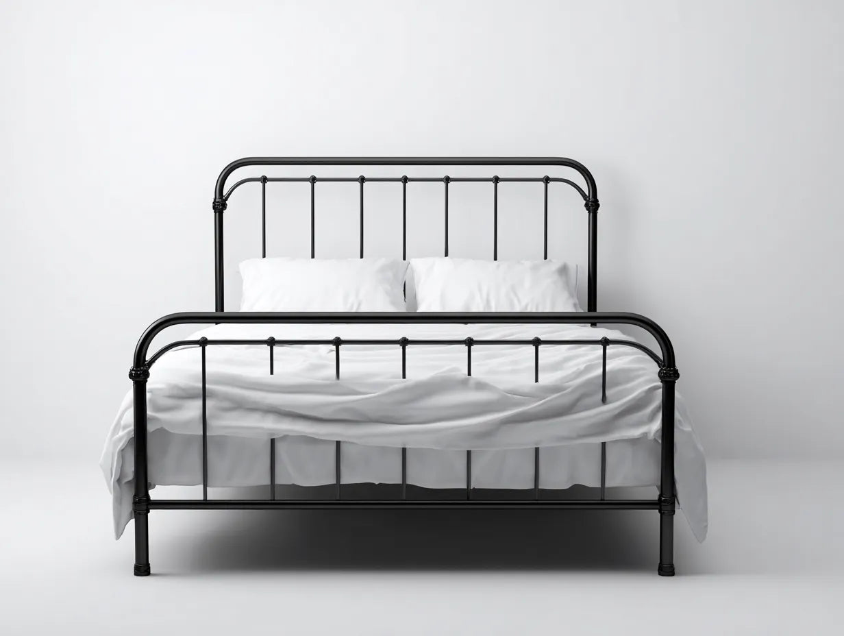 Cama doble de metal 200×160×110 cm - negro mate - estilo clásico con barrotes curvos