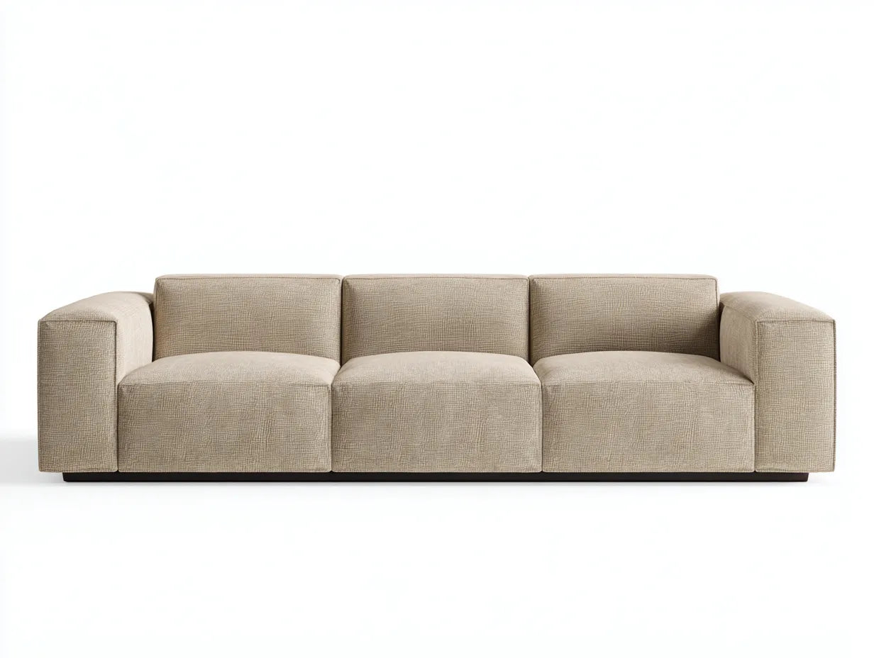 Sofá de 3 plazas tapizado 238 x 92 x 78 cm - beige lino y plateado - patas metálicas elevadas