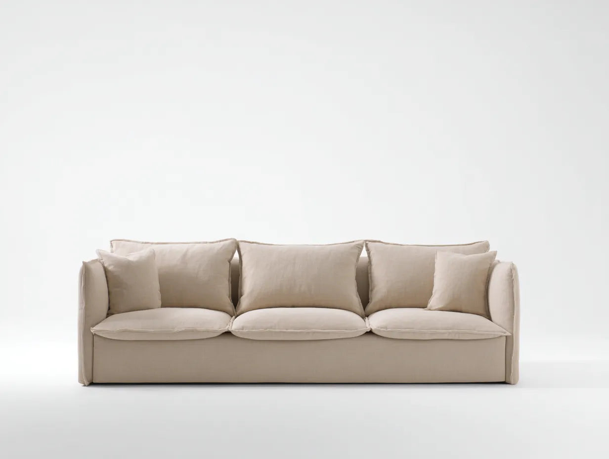 Sofá de 3 plazas modular de tejido 240×98×72 cm - beige - diseño bajo de formas redondeadas