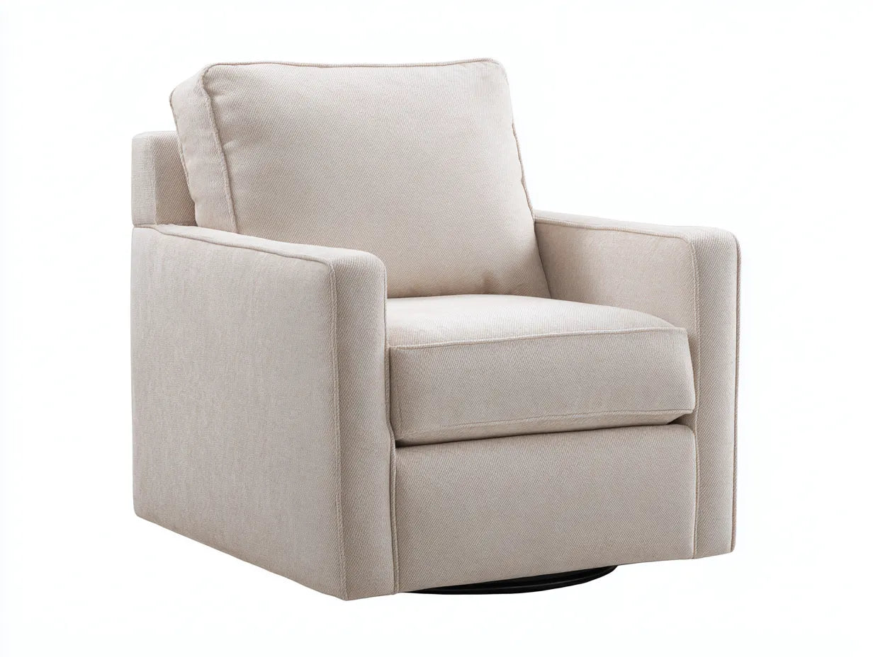 Sillón reclinable giratorio 92 x 94 x 98 cm - marfil y negro - base oculta para salón