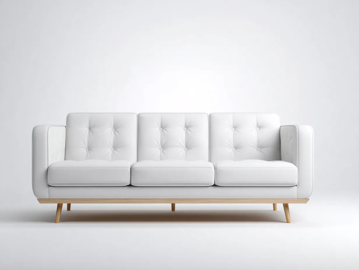 Sofá de 3 plazas tapizado en tejido 230×94×86 cm - beige - asiento dividido y brazos rectos