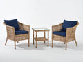 Conjunto de jardín de tres piezas 150 x 68 x 86 cm - ratán natural y azul petróleo - con mesa auxiliar y balda