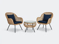 Conjunto de jardín de tres piezas 160 x 72 x 82 cm - ratán natural y azul marino - con mesa redonda de cristal