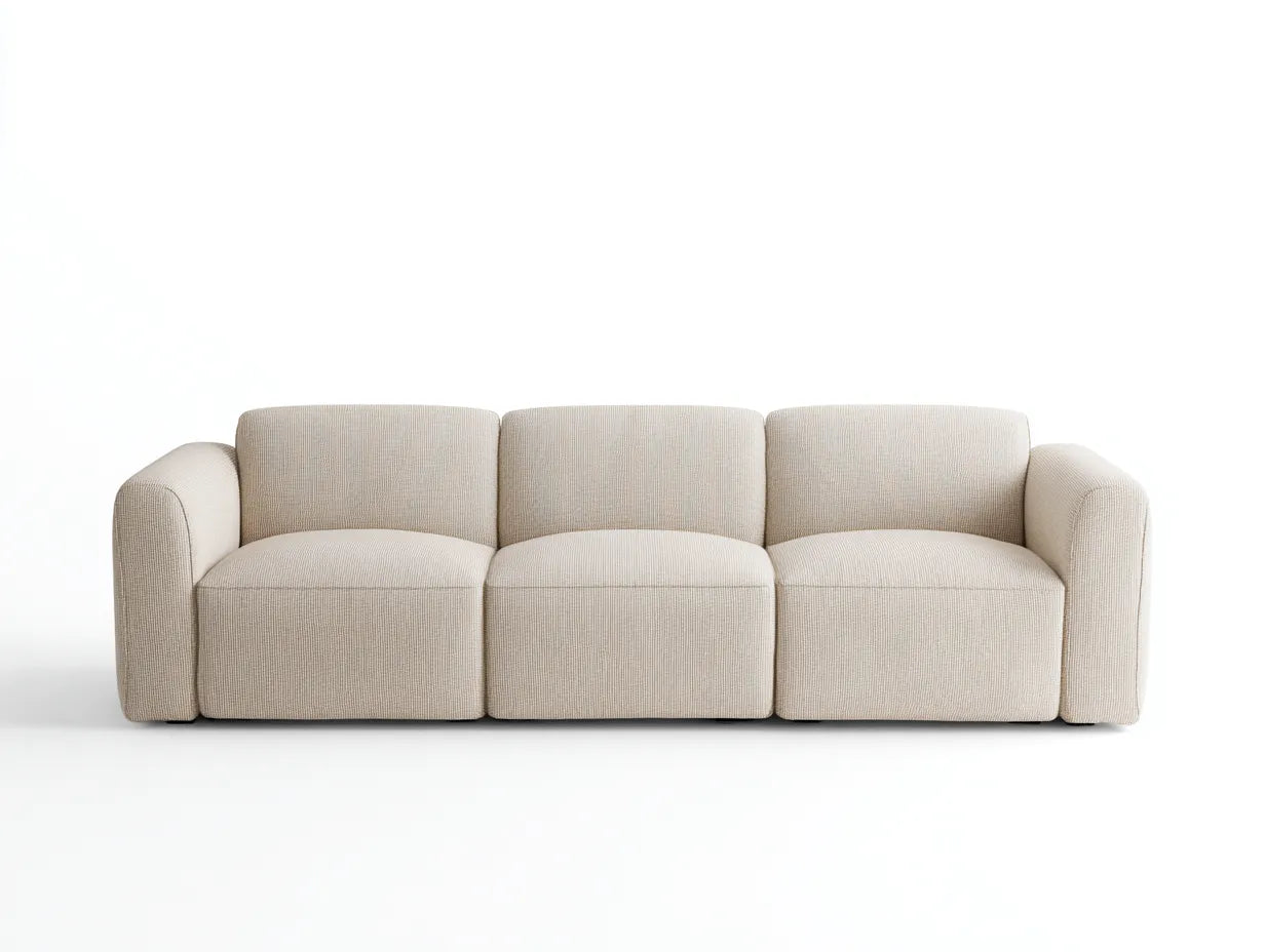 Sofá de 3 plazas tapizado efecto piel 215×88×84 cm - blanco y madera natural - respaldo capitoné