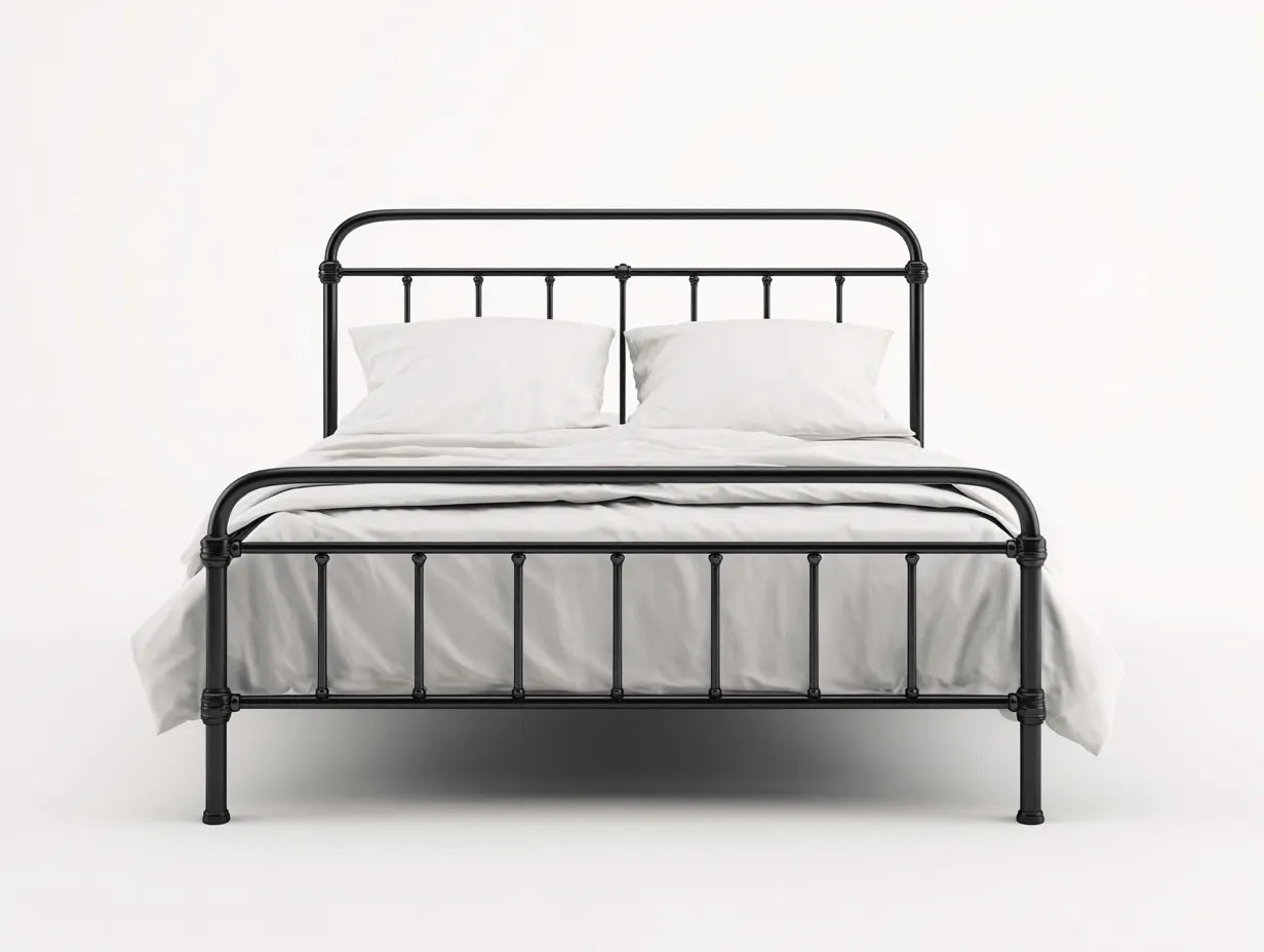 Cama doble de metal 208 x 166 x 112 cm - negro mate - cabecero y piecero de rejilla