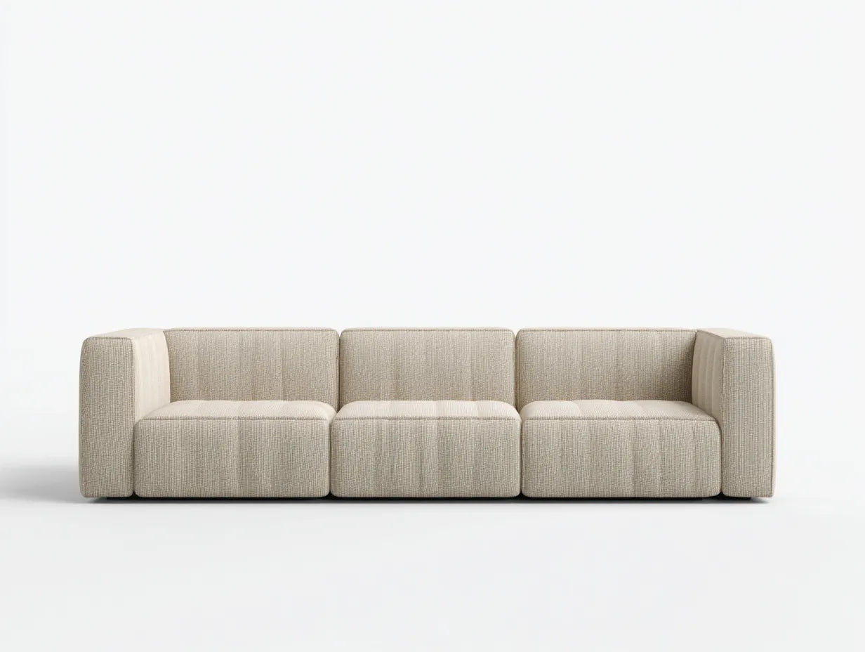 Sofá de 3 plazas tapizado 255 x 105 x 74 cm - beige tostado - base baja de volumen ancho